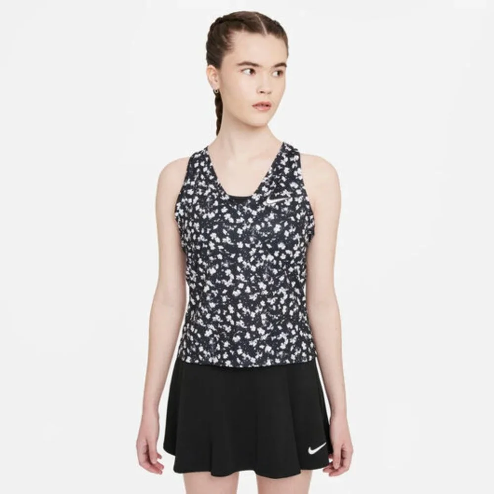 Nike Court Dri-FIT Black White Floral Printed Victory Tank Top
